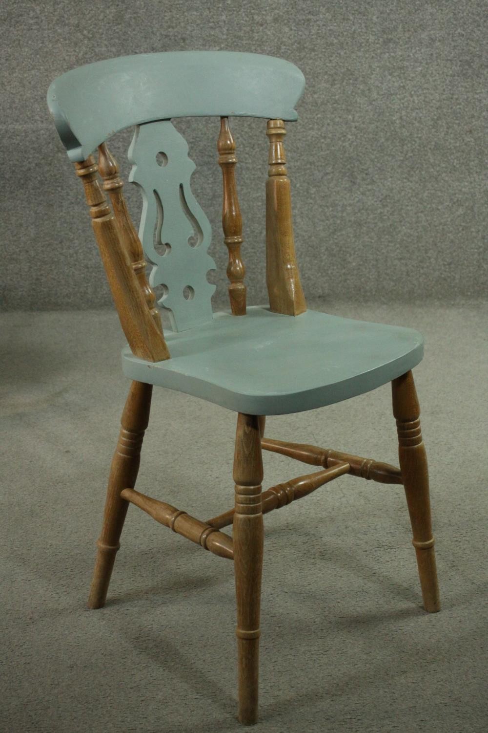 A set of four 19th century painted and pitch pine bar back dining chairs. - Image 3 of 5