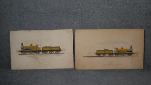 Two unframed watercolours of steam locomotives, inscribed and indistinctly signed and dated. H.33