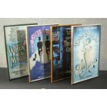 Four framed and glazed vintage coloured theatre production posters. H.52 W.14cm.