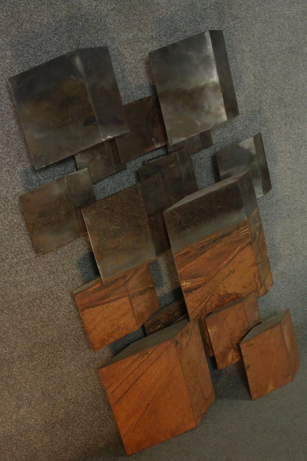 Stevens Dossou-Yovo (French b.1969) An abstract brushed raw and oxidized steel geometric sculpture - Image 4 of 8