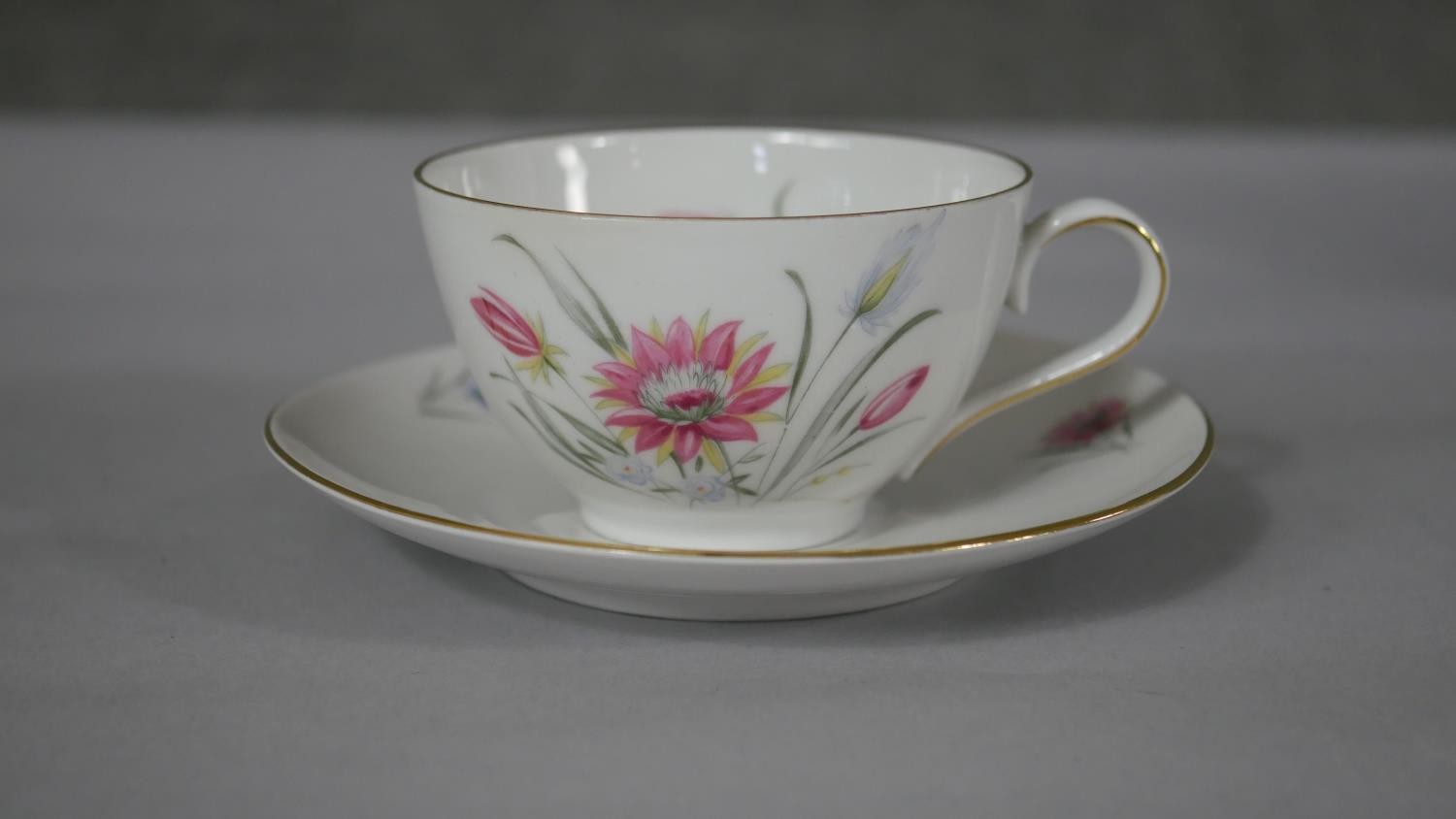 A six person Schumann Bavarian fine china floral design tea set. Makers mark to the base. (21 - Image 2 of 15