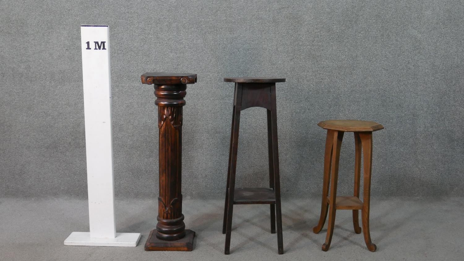A carved hardwood jardiniere stand of columnar form, together with two oak jardiniere stands, each - Image 2 of 8