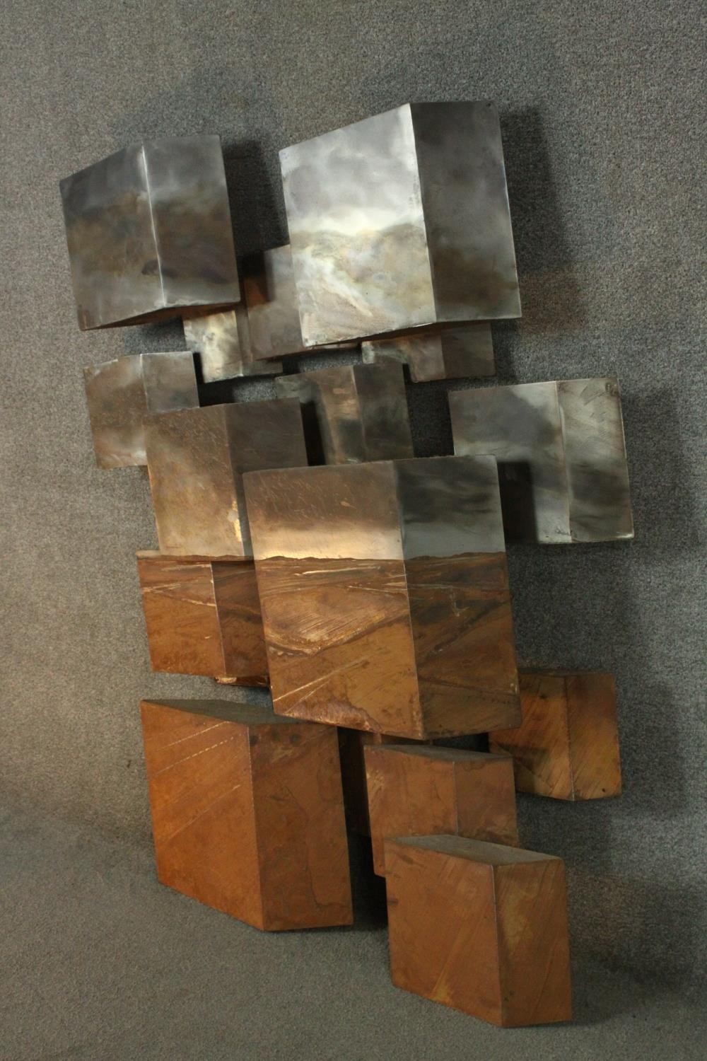 Stevens Dossou-Yovo (French b.1969) An abstract brushed raw and oxidized steel geometric sculpture - Image 3 of 8