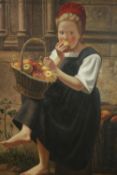 After Charles Victor Thirion, contemporary oil on canvas 'The Apple Girl'. H.116 W.85cm.