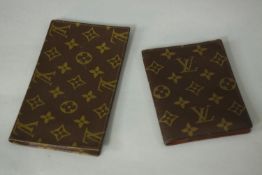 Two vintage Louis Vuitton monogrammed canvas card holders/wallets, one with dark brown interior