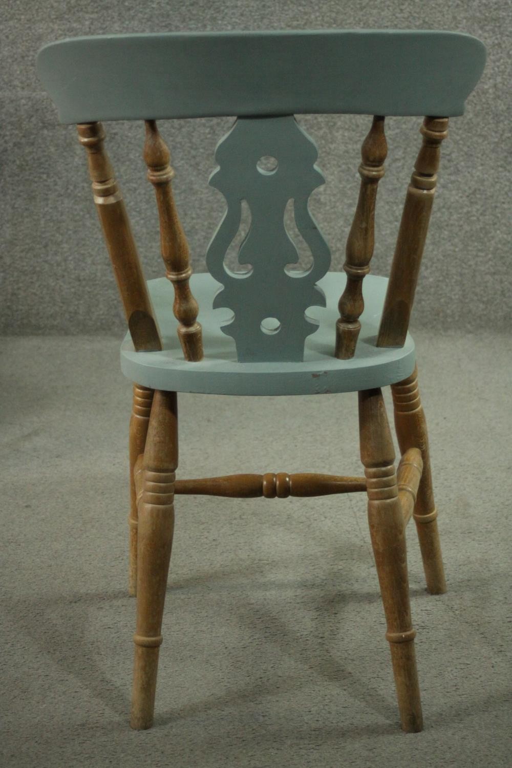 A set of four 19th century painted and pitch pine bar back dining chairs. - Image 5 of 5