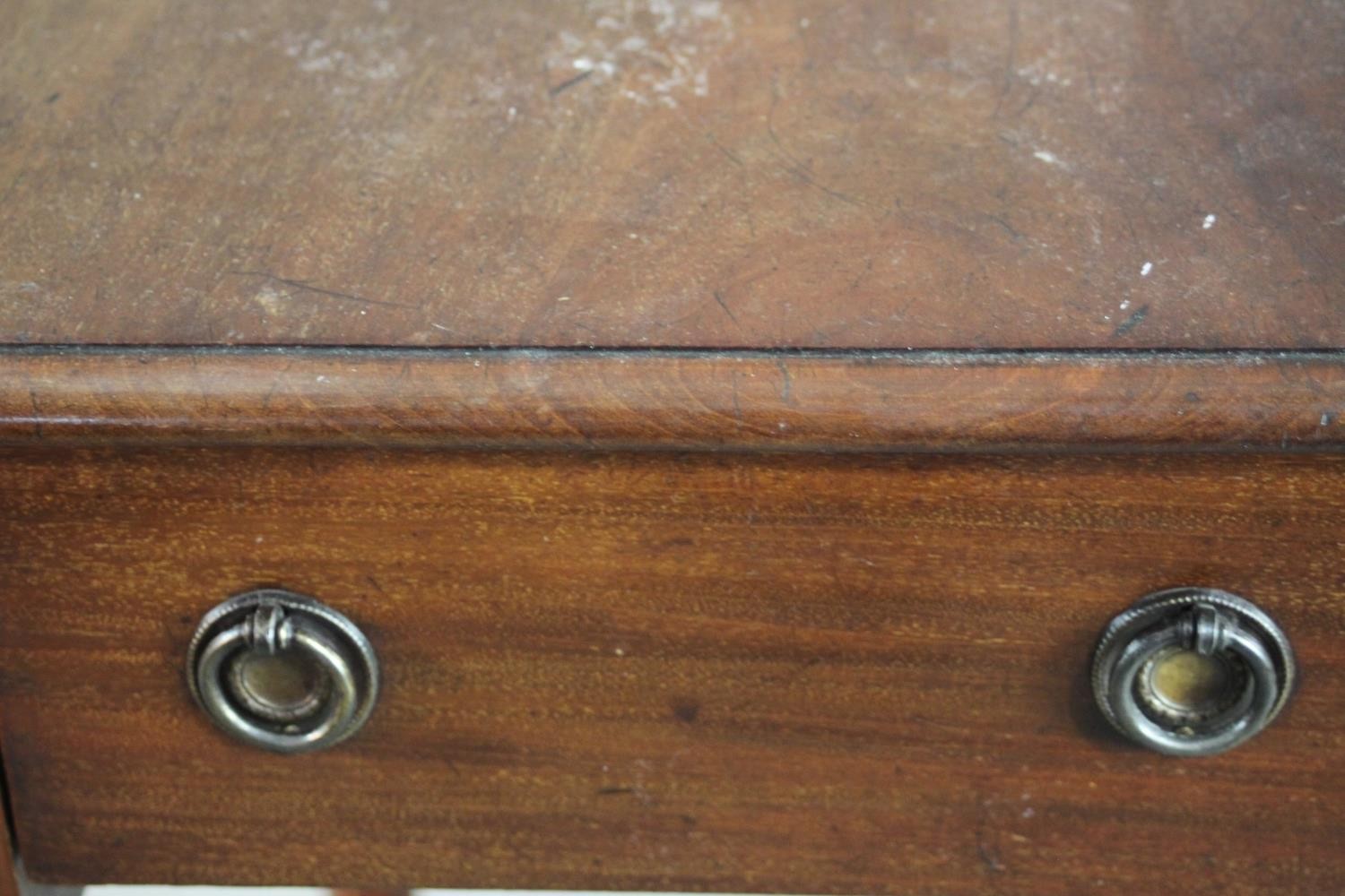A Victorian mahogany work table, the drop leaf top with a moulded edge, over a single drawer, on - Image 6 of 6