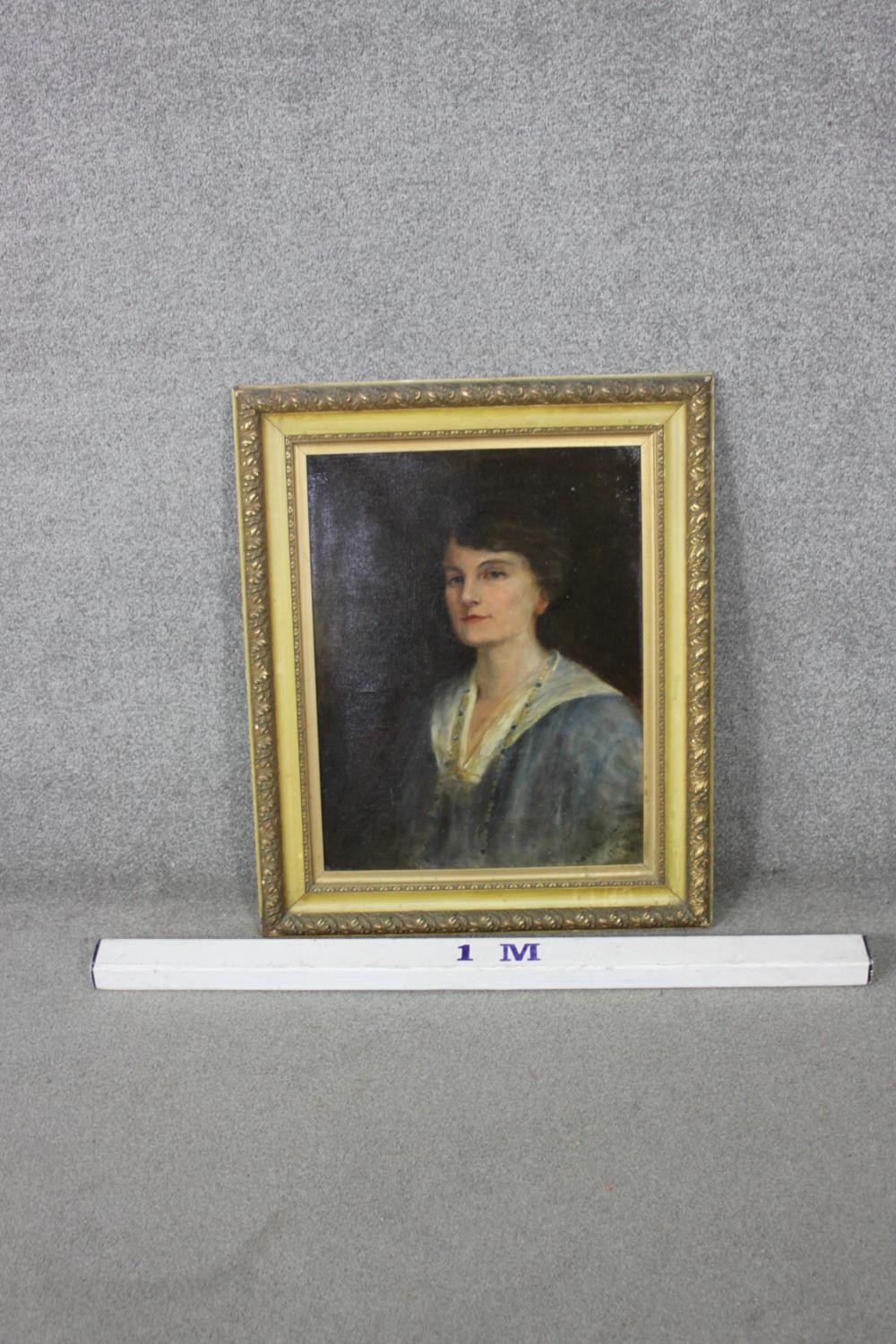 A gilt framed early 20th century oil on canvas portrait of an Edwardian lady, indistinctly signed - Image 6 of 6