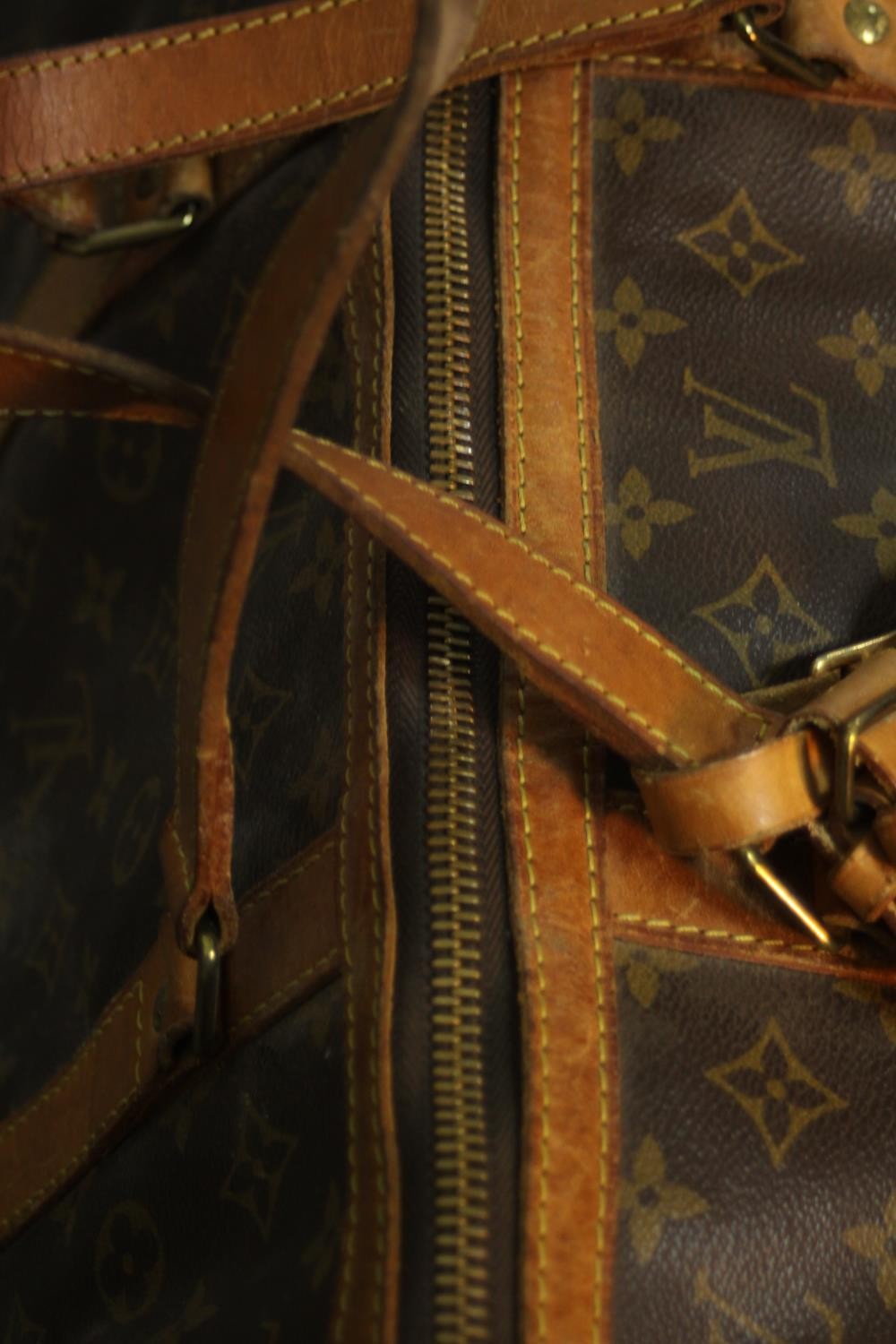 A Louis Vuitton "Keepall" 60, date code:FL0070 , Monogram canvas exterior with leather trim, dual - Image 3 of 5