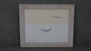 A frame and glazed mixed media on of a chilli pepper and indistinctly titled and signed H.49 W.59cm