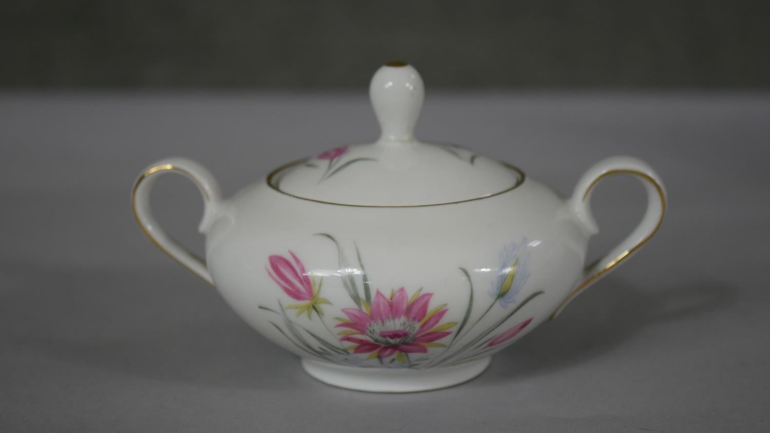 A six person Schumann Bavarian fine china floral design tea set. Makers mark to the base. (21 - Image 11 of 15