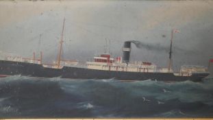 H. Crane (British b.1922) A gilt framed gouache on canvas of a steam liner. Signed H. Crane. H.18