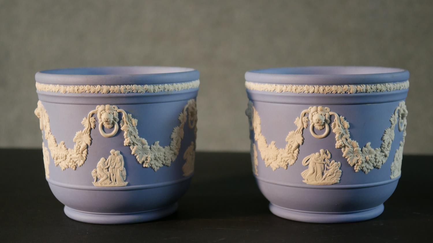 A collection of six Wedgwood Jasperware pieces, a vase, two planters with Classical design and three - Image 2 of 12