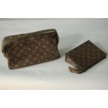 A Monogram Macassar Toiletry bag and zip up monogrammed pouch, with gold fittings. H.17 W.30cm.