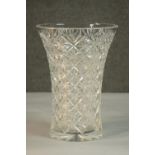 A large hand cut crystal glass vase with star design. H.30 Dia. 22cm