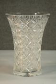 A large hand cut crystal glass vase with star design. H.30 Dia. 22cm