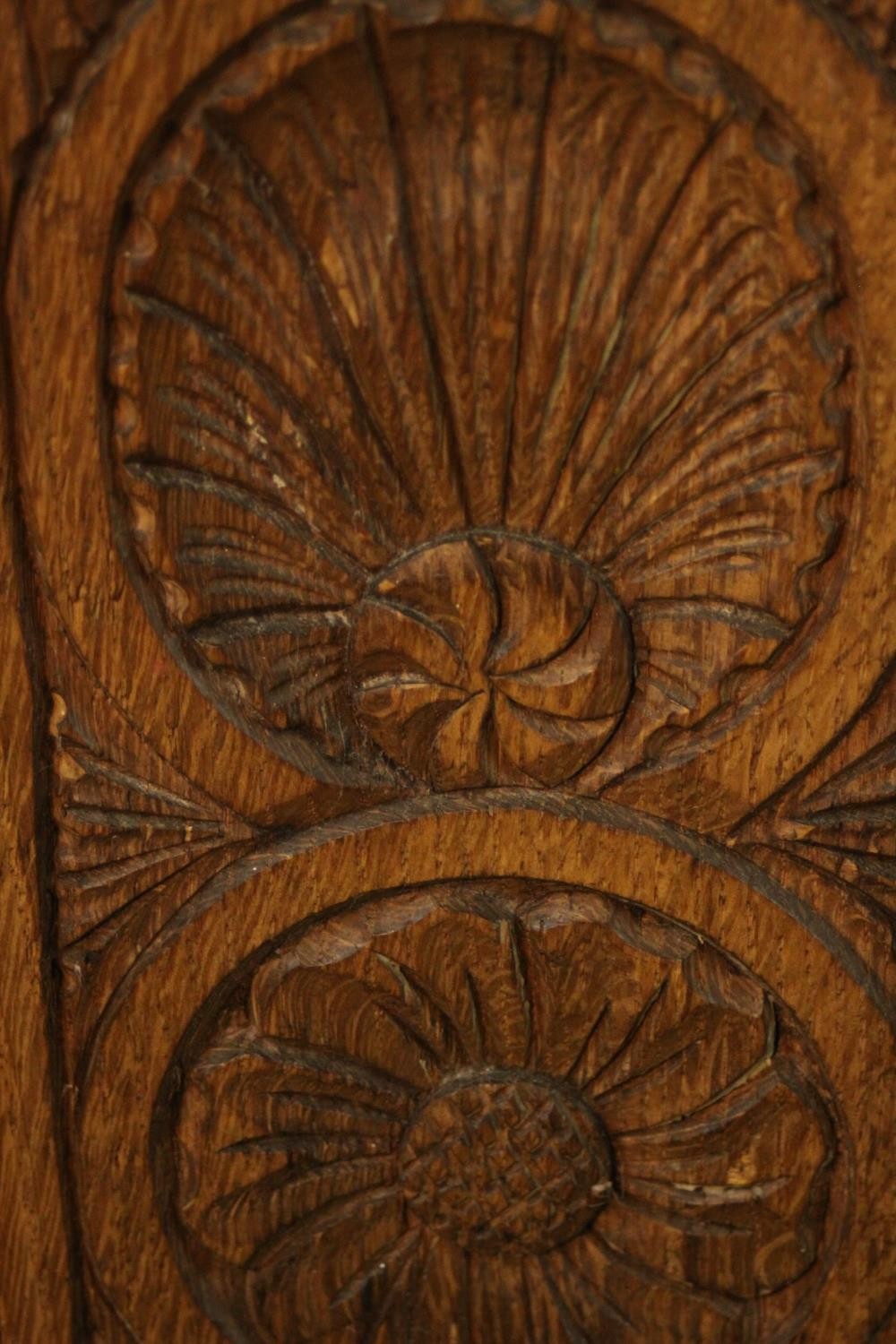 Pedestal desk, Victorian carved oak in three sections. H.77 W.103 W.48cm. - Image 9 of 9