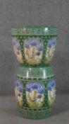 A Minton Secessionist jardiniere and stand, relief moulded with green and blue stylised flowers, one