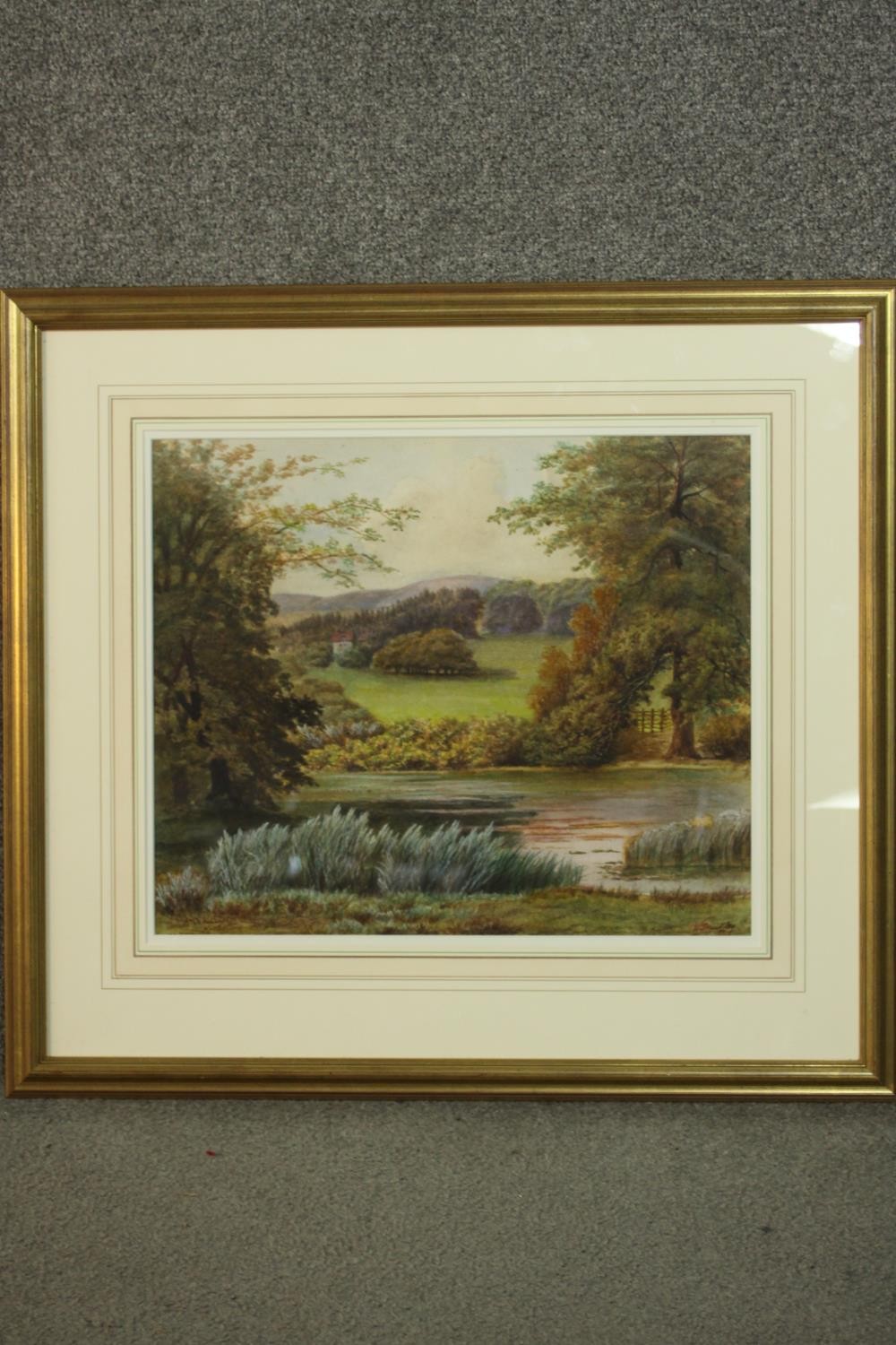 An Edwardian watercolour landscape, signed indistinctly and dated 1910 lower right. H.65 W.72cm. - Image 2 of 5