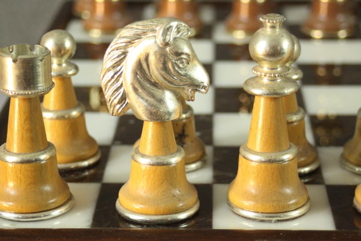 A large Italfama gold and silver plated chess set and black and white marble inlaid chess board with - Image 6 of 14
