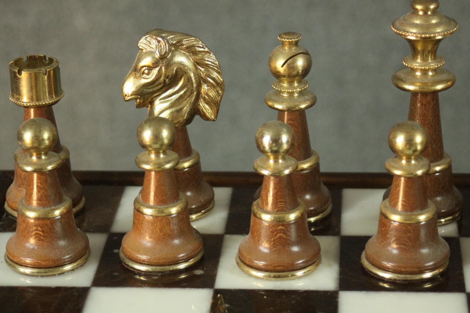 A large Italfama gold and silver plated chess set and black and white marble inlaid chess board with - Image 8 of 14