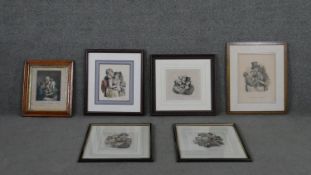 Jules Boilly (b.1796 - 1874), six framed and glazed hand coloured 18th century engravings of