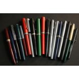 A collection of eighteen vintage fountain pens, makers include Parker, Sheaffer and Platignum.