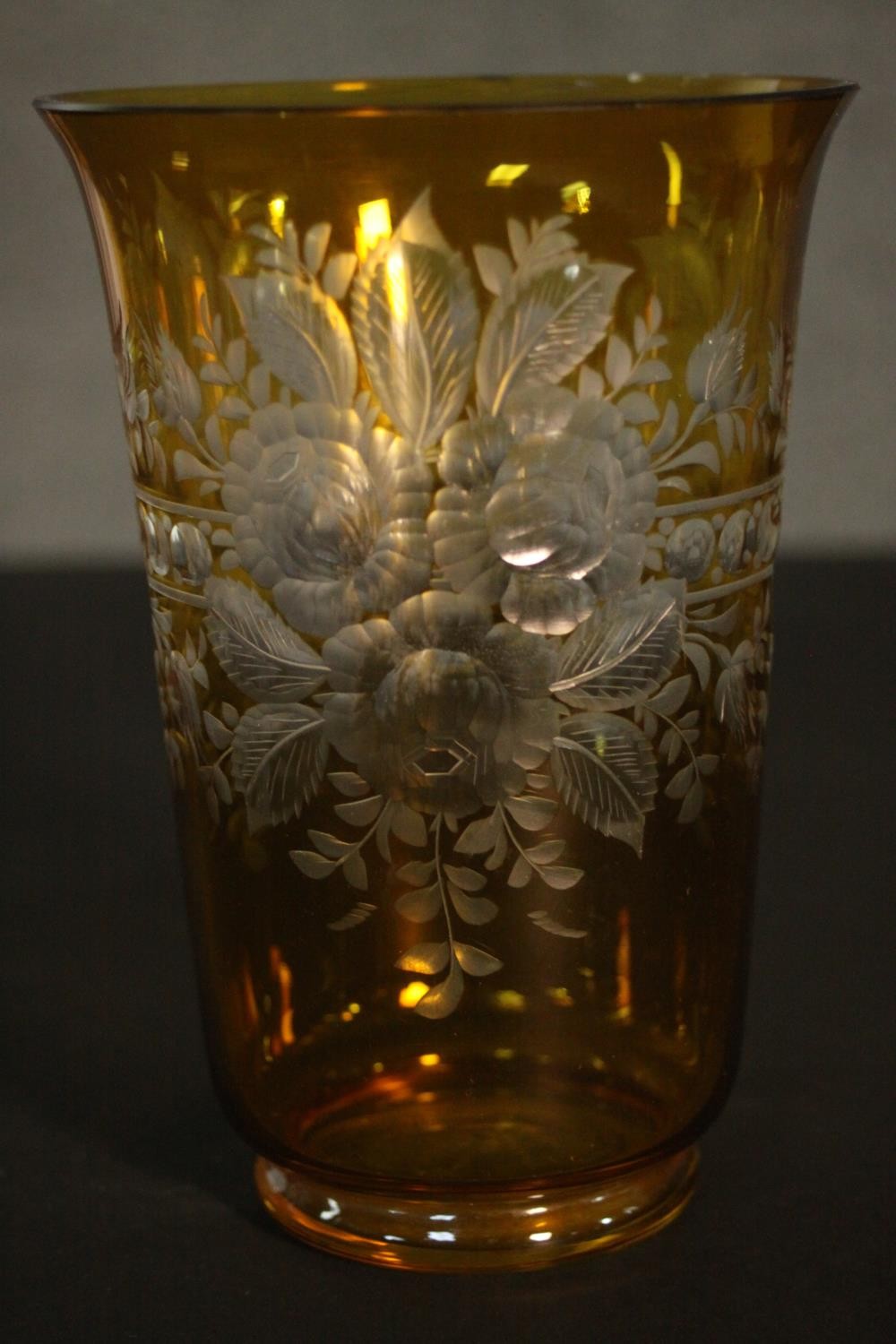 Two early 20th century Bohemian glass pieces. An amber painted clear glass etched rummer with a - Image 6 of 7