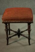 Stool, Victorian rosewood with reupholstered stuffover seat.