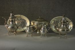 A Victorian silver plated tea and coffee set, including coffee pot, tea pot, sugar bowl, milk jug