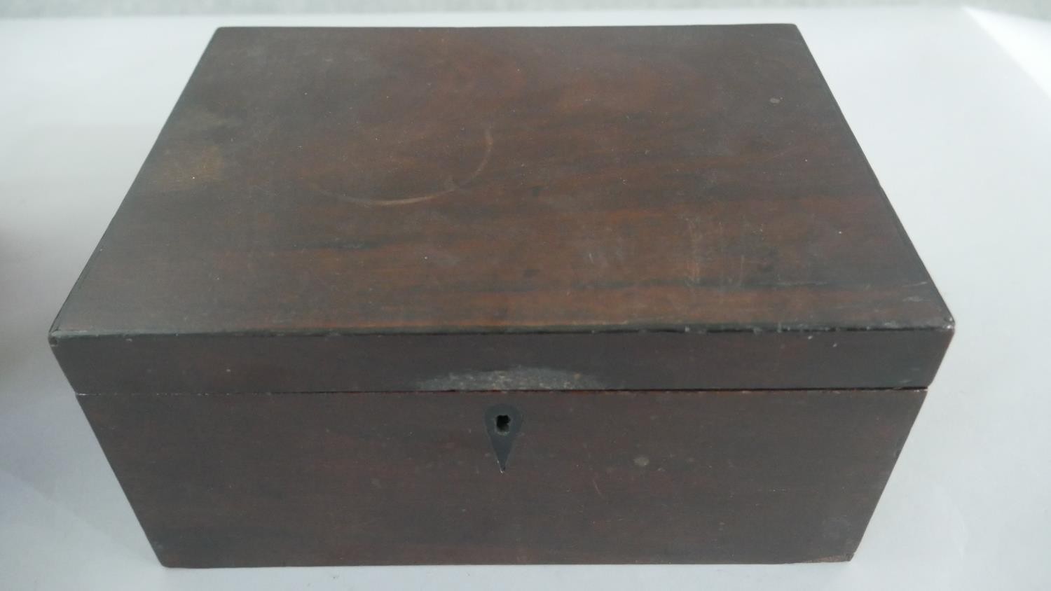 Three boxes, including a Regency mahogany tea caddy with three sections to the interior, a Victorian - Image 8 of 9