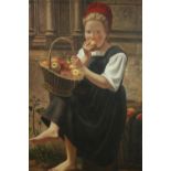 After Charles Victor Thirion, contemporary oil on canvas 'The Apple Girl'. H.116 W.85cm.