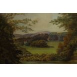 An Edwardian watercolour landscape, signed indistinctly and dated 1910 lower right. H.65 W.72cm.