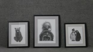 Gary Hodges - three framed and glazed signed limited prints, one of Penguins, a mother and baby