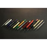 A collection of fourteen vintage promotional pens, including companies such as Brandywyne Mushrooms,