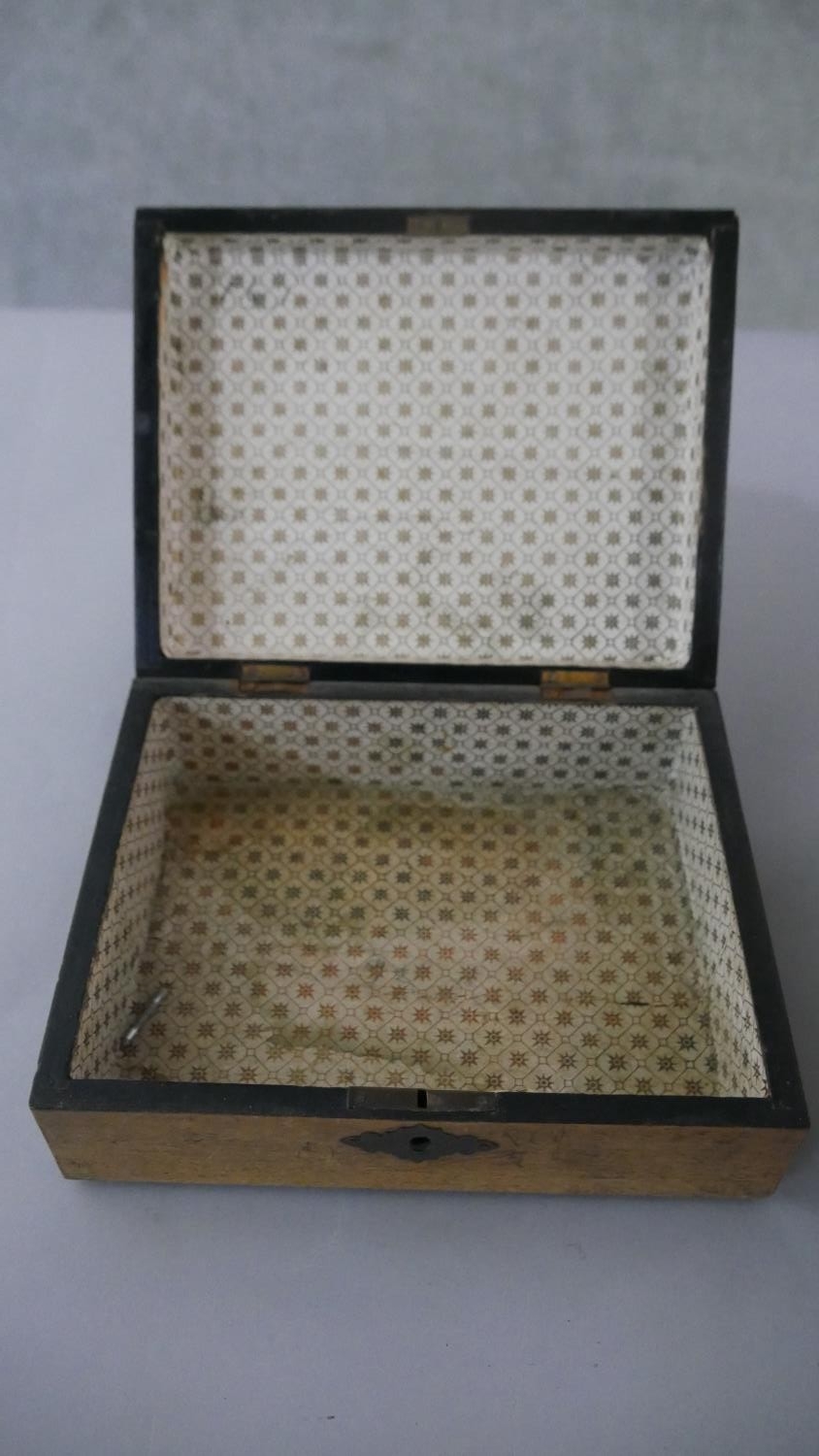 Three boxes, including a Regency mahogany tea caddy with three sections to the interior, a Victorian - Image 4 of 9