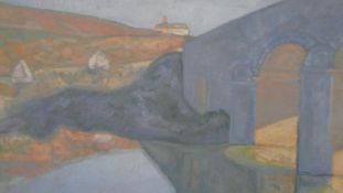 After Majita Jama - (1900-1918) a framed and glazed oil on board Bridge on the Dobra. Unsigned. H.43