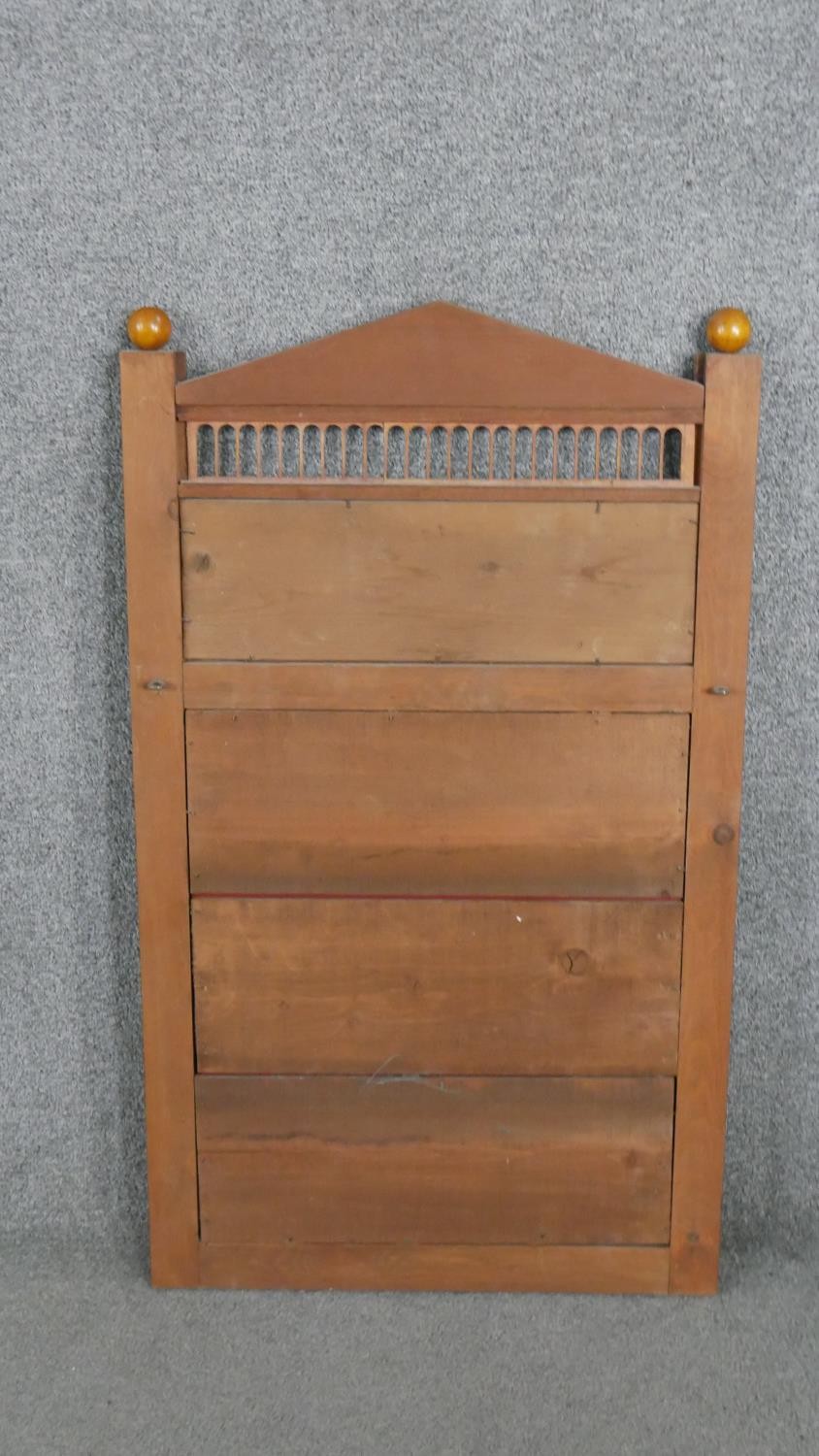 A pair of Biedermeier style birds eye maple mirrors, with an arched top flanked by gilded spheres, - Image 4 of 5