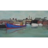 A framed oil on canvas on board of Water Lane, Leeds. Signed Alan O. Smith. H.44 W.84cm