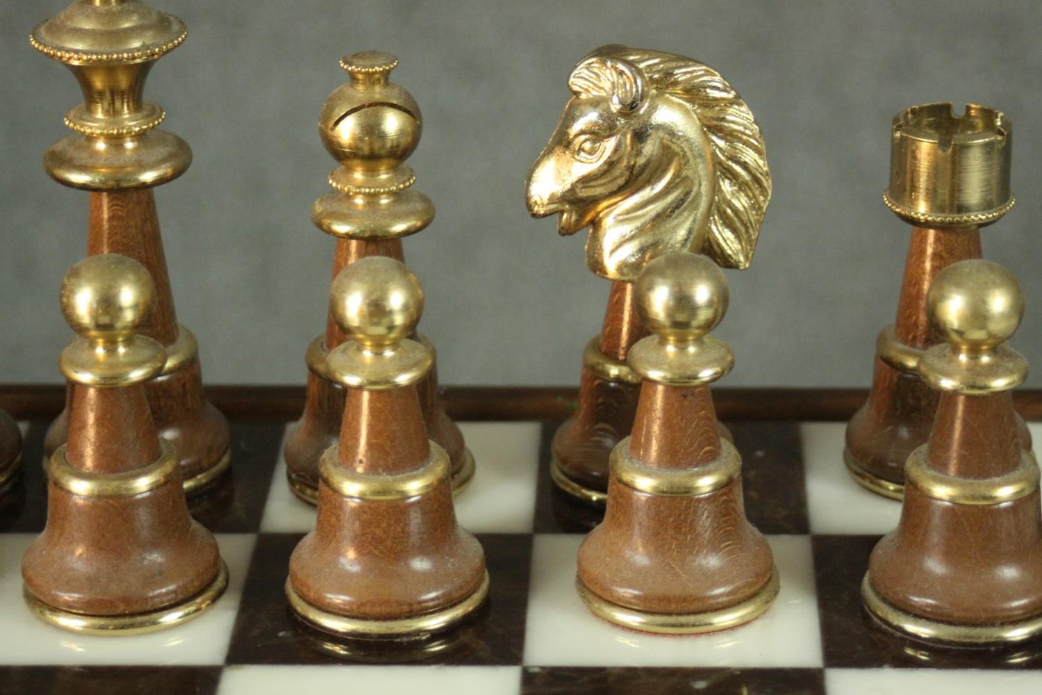 A large Italfama gold and silver plated chess set and black and white marble inlaid chess board with - Image 7 of 14