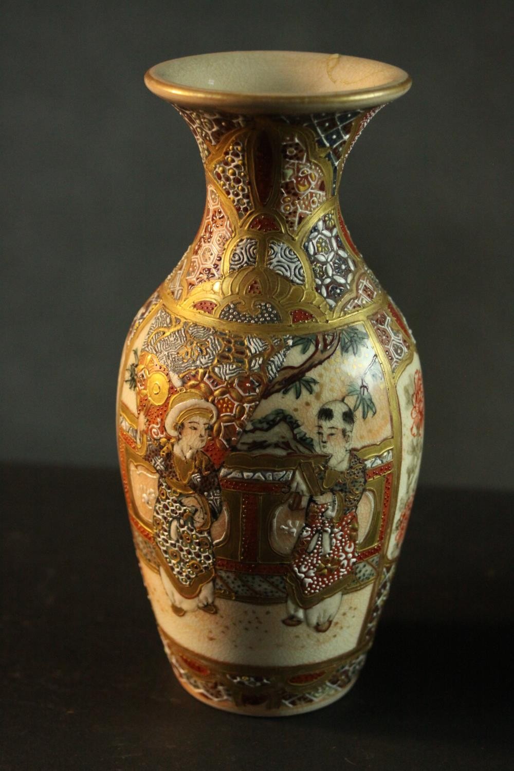 A collection of Oriental ceramics including a Japanese Satsuma vase with gilded detailing and - Image 2 of 14