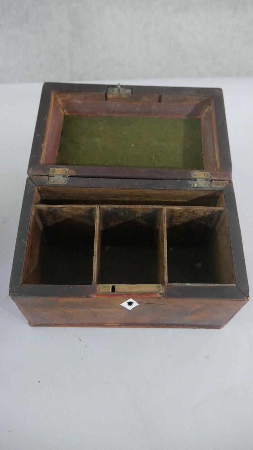 Three boxes, including a Regency mahogany tea caddy with three sections to the interior, a Victorian - Image 6 of 9