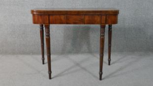 Card table, early 19th century mahogany, fold over top on double gateleg action. H.72 W.91 D.88cm