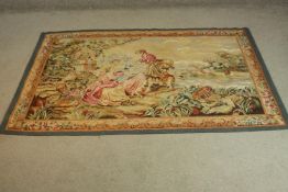 A beige ground handmade fine Abusson tapestry with figures. H.170 W.124cm.