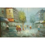 A circa 1960's oil on board Parisian scene, signed Burney lower right. H.54 W.64cm.