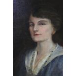 A gilt framed early 20th century oil on canvas portrait of an Edwardian lady, indistinctly signed