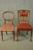 A Victorian mahogany balloon back dining chair, together with an Edwardian inlaid mahogany dining