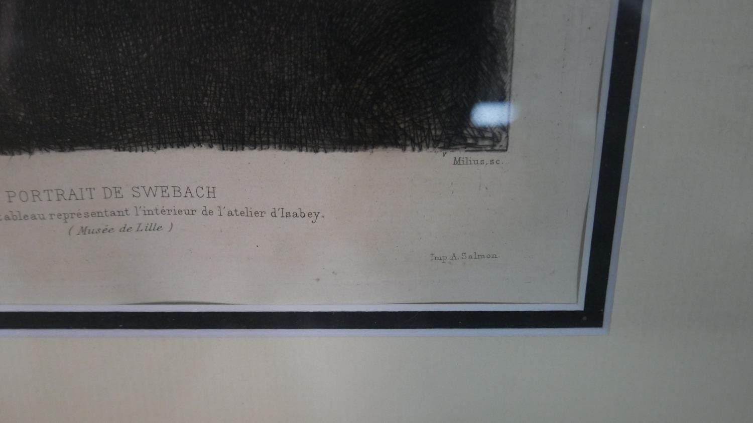 Jules Boilly (b.1796 - 1874), a framed and glazed 18th century engraving 'Portrait de Swebach', - Image 6 of 7