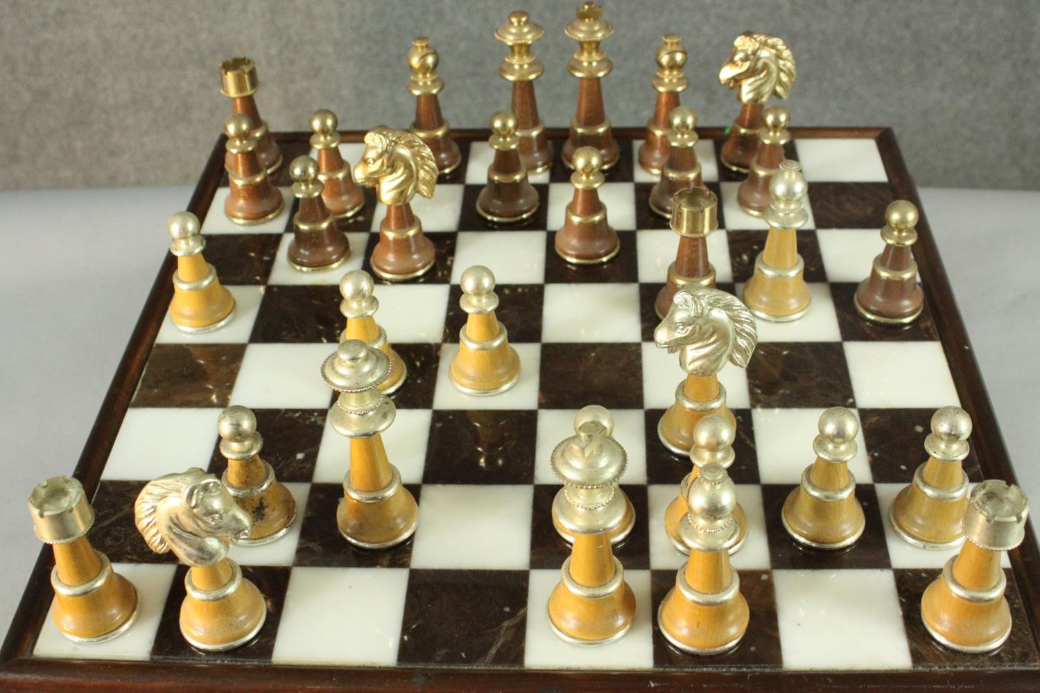 A large Italfama gold and silver plated chess set and black and white marble inlaid chess board with - Image 12 of 14