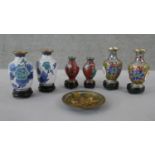 A collection of cloisonné enamel. Including three pairs of miniature enamel vases with floral